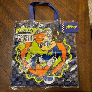 Vtg 90s Disney Mickey Mouse Blue Neon Sports Tennis Kids Graphic Canvas Tote NWT